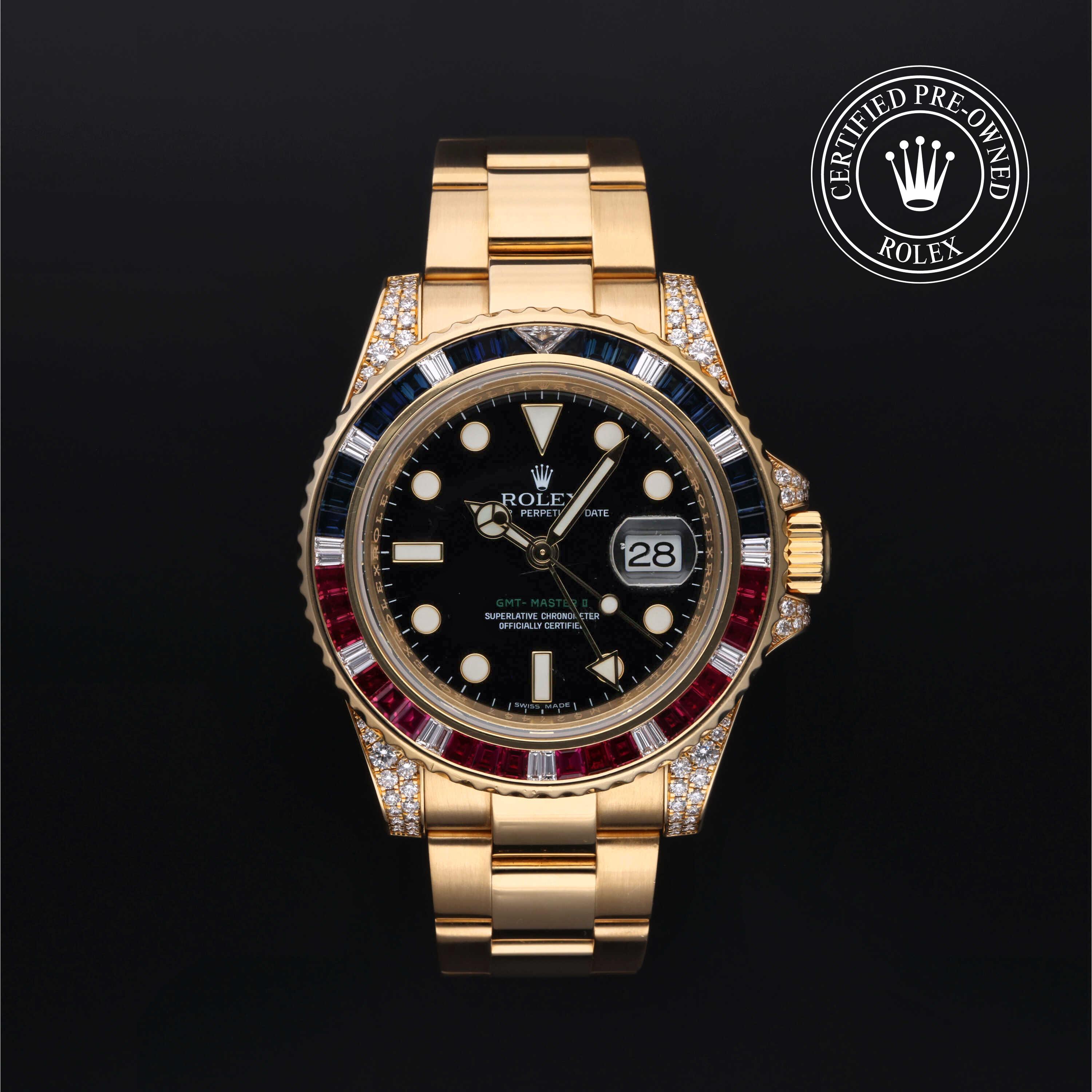 Rolex GMT-Master II in Gold 18 Carat Yellow M116758SARU-0001 at Gruno's Diamonds